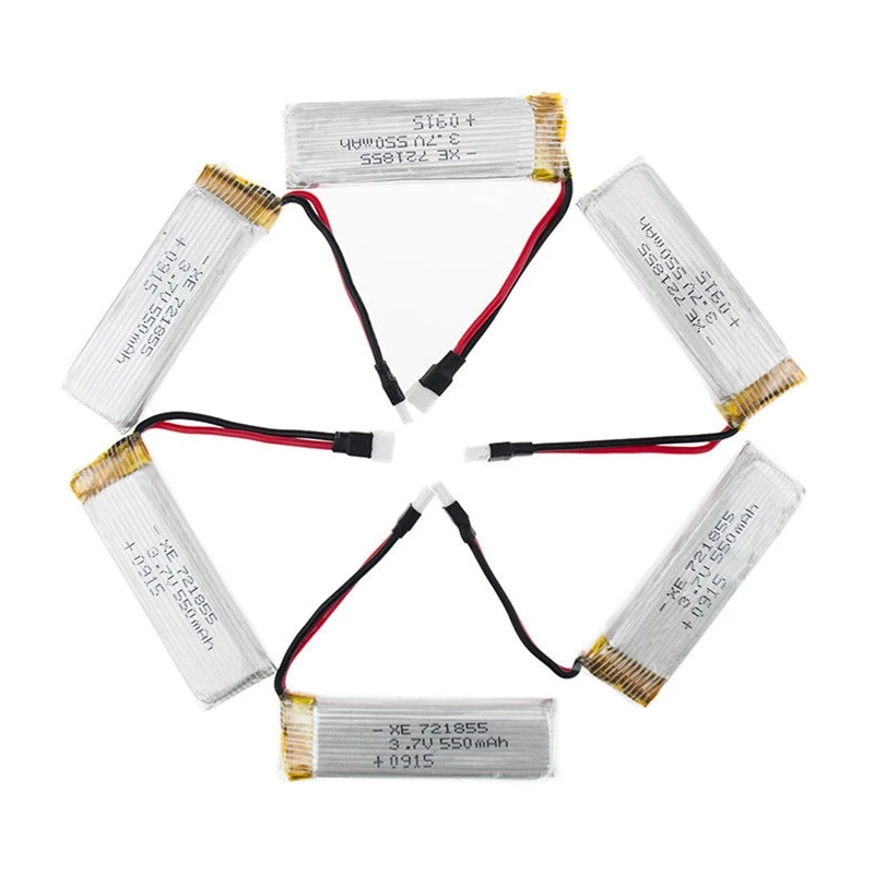 

6pcs 3.7V 550mAh Wltoys V930 V977 V988 Lipo Battery 721855 for Eachine E50S E50 JJRC H37 XK K110 RC Helicopter Drone Spare Parts