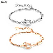 Двойные круглые браслеты для женщин, простой стиль, для девушек, предотвращающий аллергию, Титановый стальной браслет, камень, браслет, Кристальные ювелирные изделия