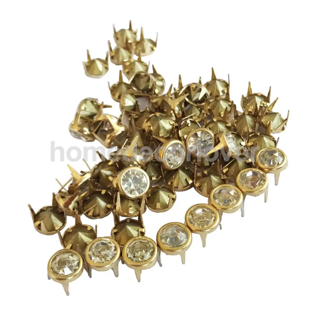 50Pcs Clawed Rhinestone Studs Punk Spikes Studs Flat  Cone Decorative Rivets DIY Set For Clothes Clothing Bag Shoes Leather
