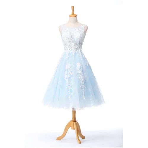 

Short Tulle Appliques Cocktail Graduation Homecoming Dresses Elegant Blue Party Formal Dress 2019