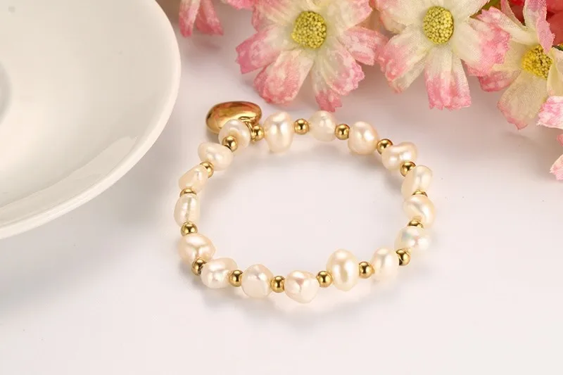 Meaeguet Cute Heart Charm Freshwater Pearls Bracelet For Women High Polished Stainless Steel Beaded Bracelet Band (6)