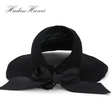 Летняя мода для женщин дамы козырек кепки s с большим бантом Декор хлопок вязаный Защита от Солнца шляпа складной топ воздуха Кепка Панама