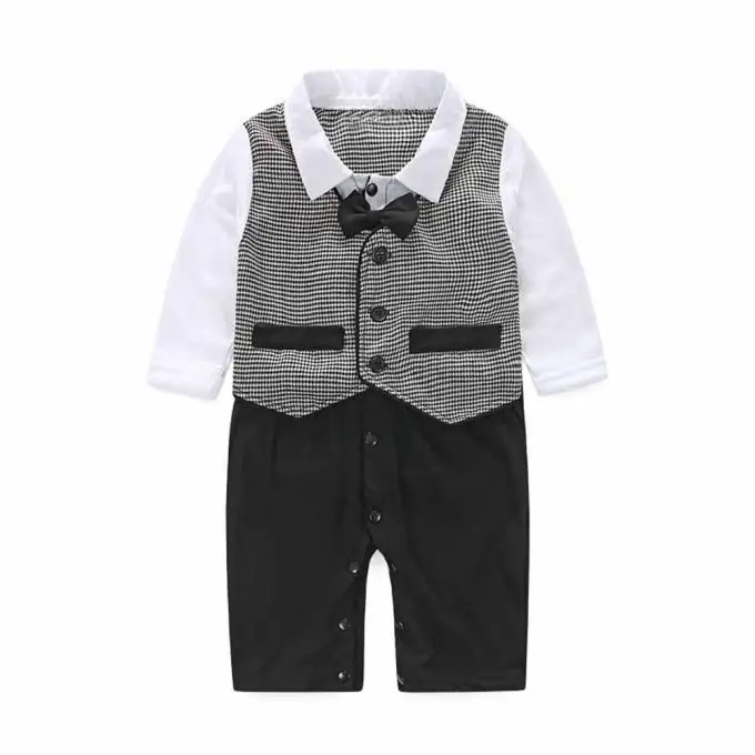 

2019 Baby Boy Formal Party Christening Wedding Tuxedo Waistcoat Bow Tie Suit 0-24M Fashion Cute Clothes