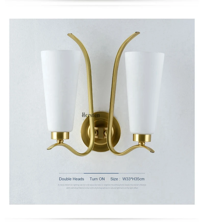 American Style Double Heads Copper H35cm Wall Lamp Bedroom Bedside Lamp Simple Nordic Wall Lights For Living Room Restaurant Hotel (9)
