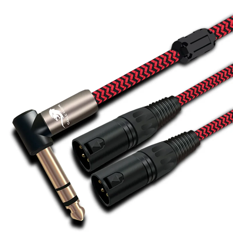 Hifi Audio Cable Angled L Stereo 6.35mm to 2 XLR 3 Pin Amplifier Mixing