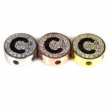

New Gold Plated C Letter Jewelry Making Accessories Micro Pave CZ Cake Shape Beads Charms Fit For Necklace Bracelet DIY,11cm,8PC