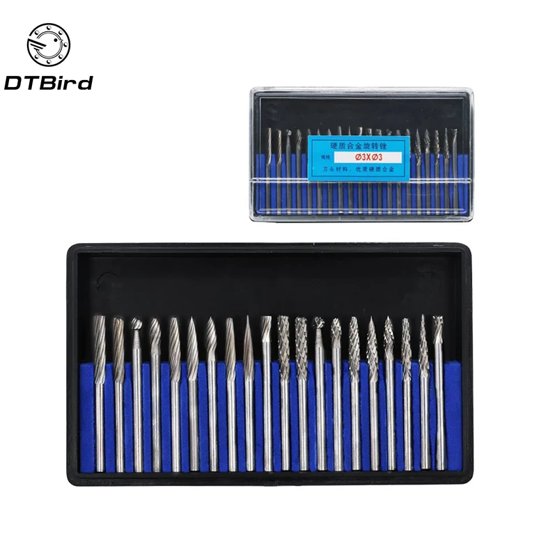 

20PCS Cemented carbide Tungsten Carbide Milling Cutter Rotary Brocas Com Escareador Steel Cone Drill Set Diamond Drill 3mm