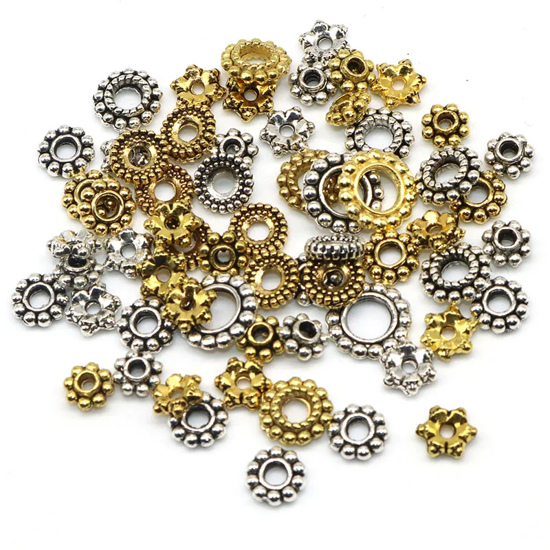 

Mixed Size 4-10mm Wholesale 200pcs/lot Daisy Pattern Spacers bead Zinc Alloy Silver Wheel Spacer Beads for DIY Jewelry Making