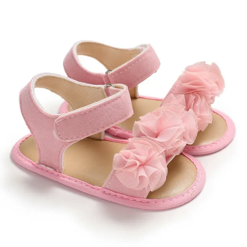 Обувь для новорожденных девочек; сандалии для малышей с кружевными цветами; летняя пляжная обувь - Цвет: Розовый