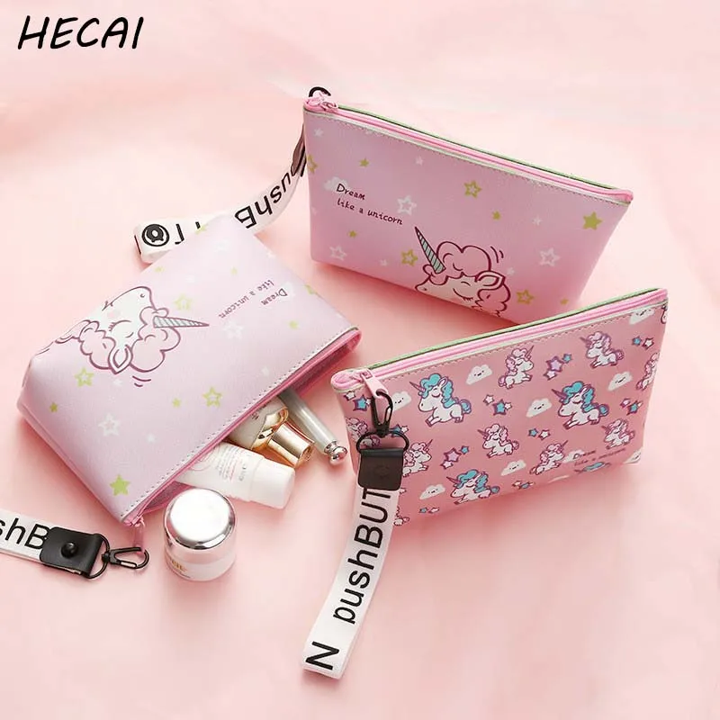 

HECAI Printing Makeup Bags With Multicolor Pattern Cute Cosmetics Pouchs For Travel Ladies Pouch Women PU Cosmetic Bag