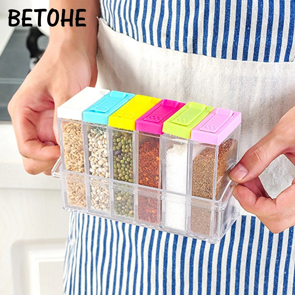 BETOHE Clear Seasoning Rack Spice Pots 6 Piece Acrylic Seasoning Box