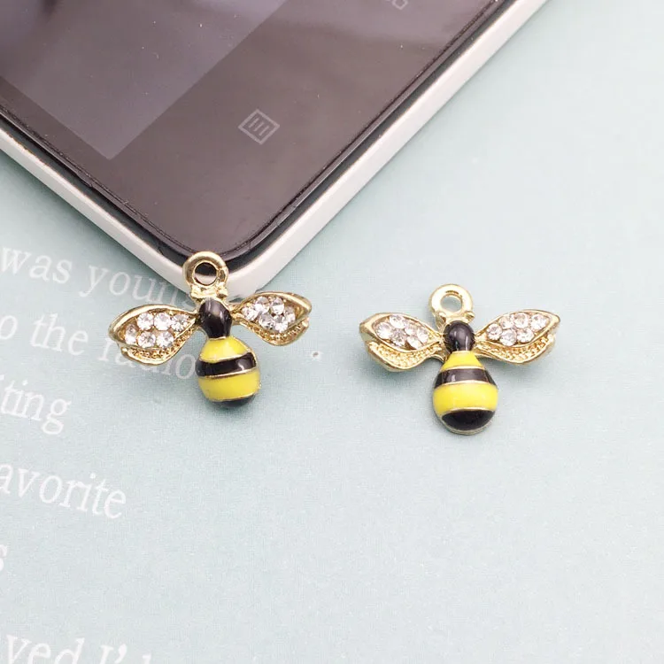 

10pcs 17*14MM DIY material metal enamel crystal rhinestone bee charms bracelet pendants for necklace earring jewelry making