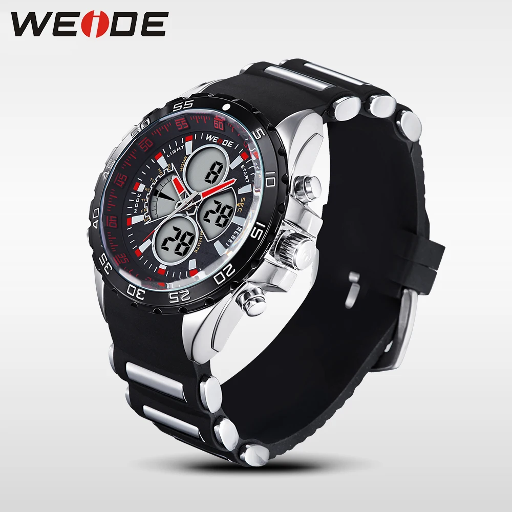 

WEDIE Brand Analog Digital Watch Stainless Steel Black Water Resistant Silicone Strap Quartz Movement Clock relogios masculinos