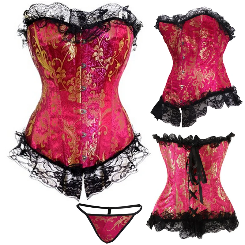 Jacquard Boned Lace Up Steampunk Corset Sexy Lingerie Women Corselet Waist Trainer Corsets And Bustiers Overbust Slim Strapless Jacquard Boned Lace Up Steampunk Corset Sexy Lingerie Women Corselet Waist Trainer Corsets And Bustiers Overbust Slim Strapless