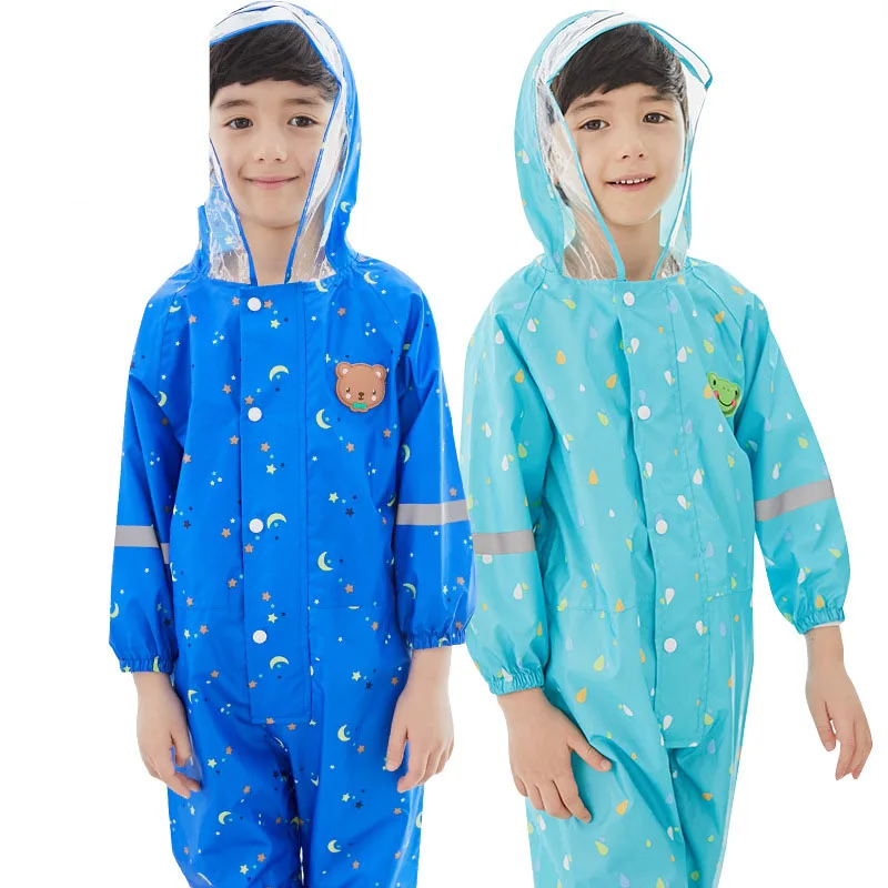 

1-6 years old fashion unisex waterproof kids boys girls jumpsuit raincoat hooded One-Piece Cartoon Hooded children Raincoat Suit