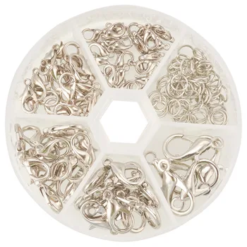 

Pandahall Elite Jewelry findings 1 Box Zinc Alloy Lobster Claw Clasps Iron Jump Rings Platinum, Hole: 1~2mm; Jumprings: 6x0.8mm