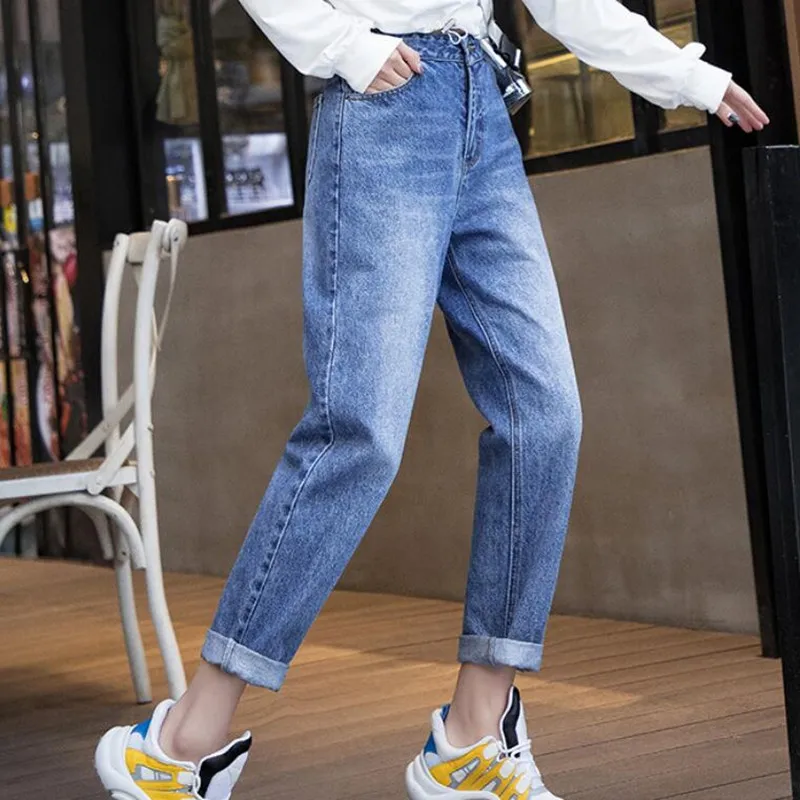 

Vintage Ladies Boyfriend Jeans For Women Mom High Waisted Jeans Blue Casual Pencil Trousers Korean Streetwear Denim Pants Female