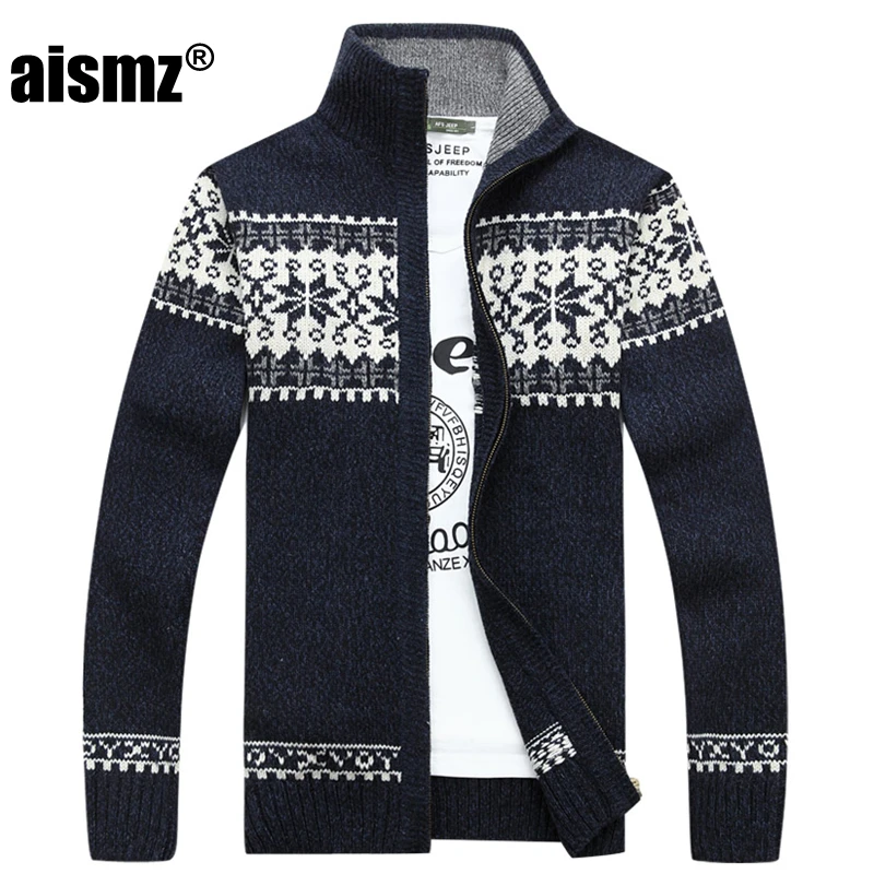 Aismz Новое поступление осенний мужской свитер пальто модное качество молния Снежинка Рождественский свитер мужской кардиган Masculino