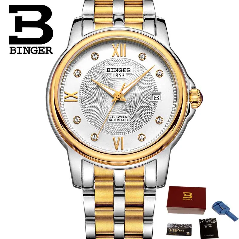 Hot Fashion Binger Original Top Brand Women Dress Luxury Automatic Mechanical Watch Self-Wind Leather relogio montre femme - Цвет: Men watch 03