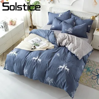 

Solstice Home Textile Bedding Set King Queen Twin Full Linens For Teen Adult Boy Girl Elk Duvet Cover Pillowcase Flat Bed Sheets