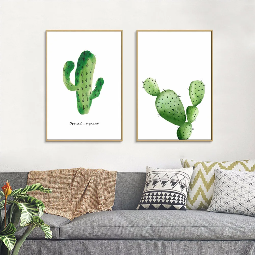 Nordic Green Plant Cactus Poster Wall Art Canvas Painting Living Room Decoration Unframed | Дом и сад
