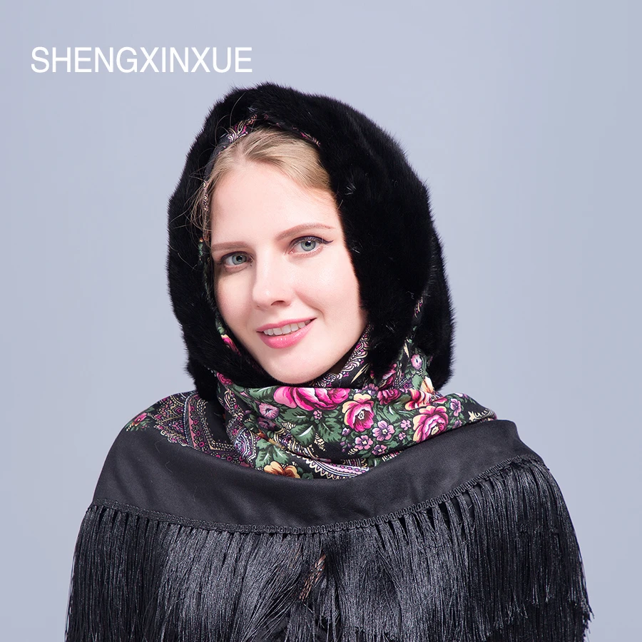 JIQIUZHANXUEFEI шаль шапки для женщин натуральный мех норки шарф зимняя шапка для девочек