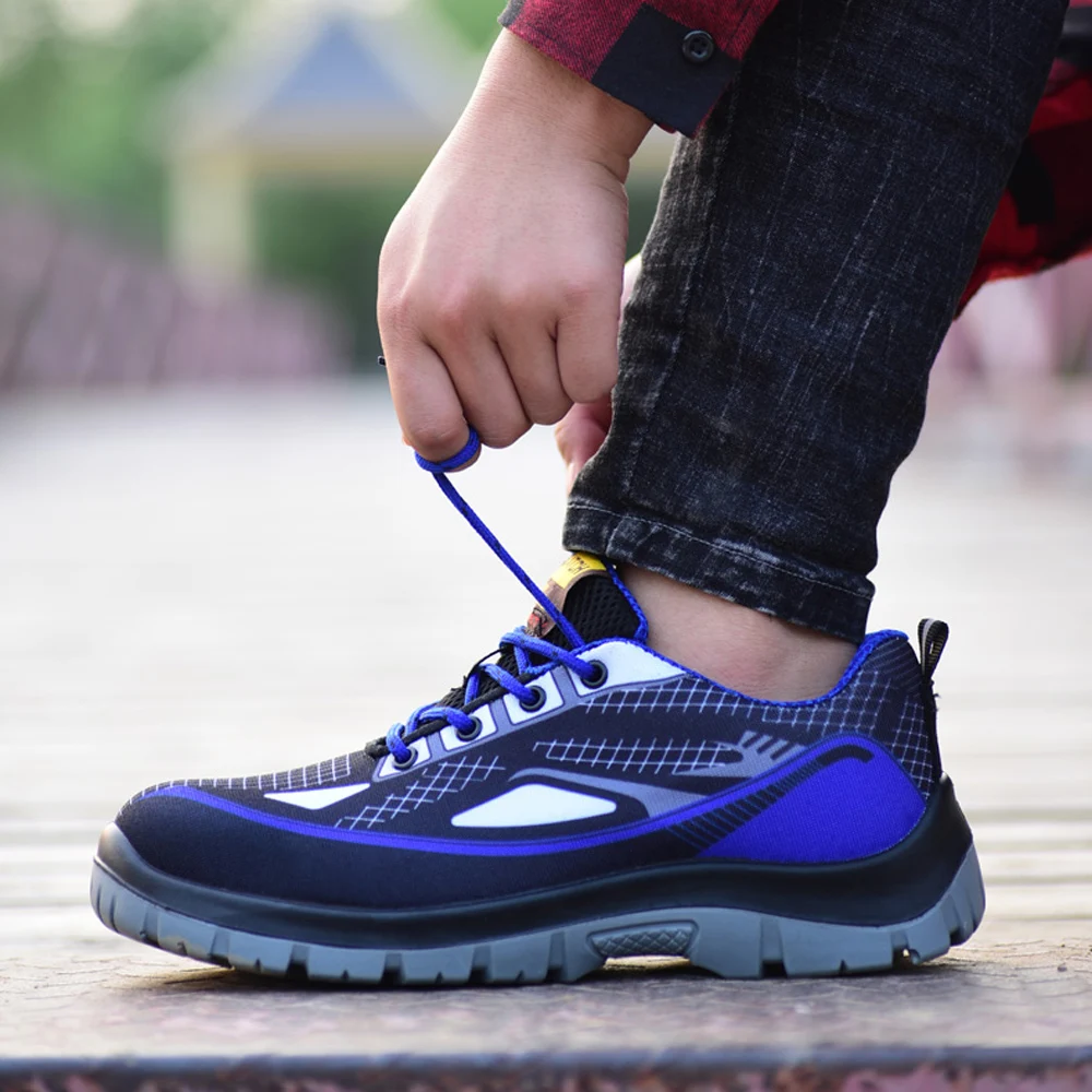 

JUNSRM Work Safety Shoes steel toe Footwear Rubber summer 2019 Breathable Lightweight Indestructible Shoes Woman Sneakers man