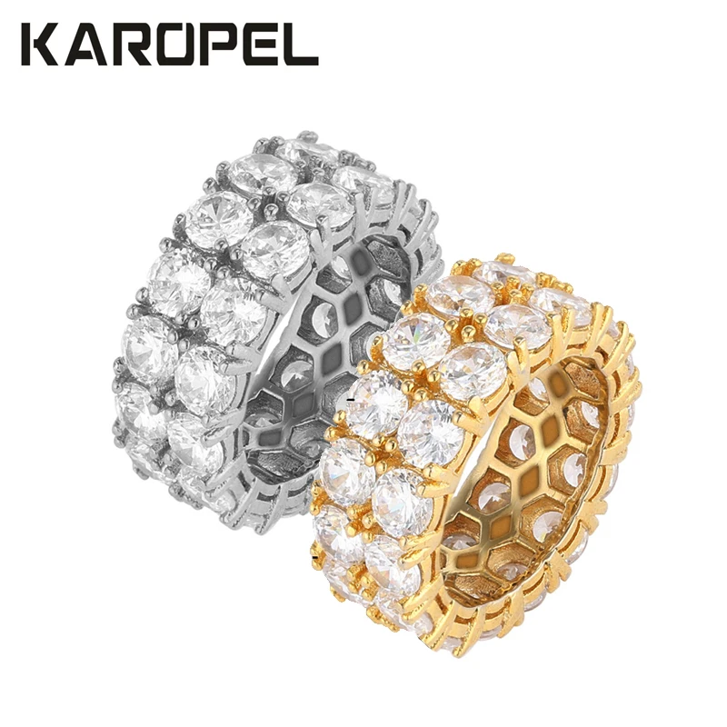 

Karopel Stainless Steel Cubic Zirconia Rings Iced Out Hip Hop Micro Pave CZ Rings Women & Men Gold Silver Finger Ring