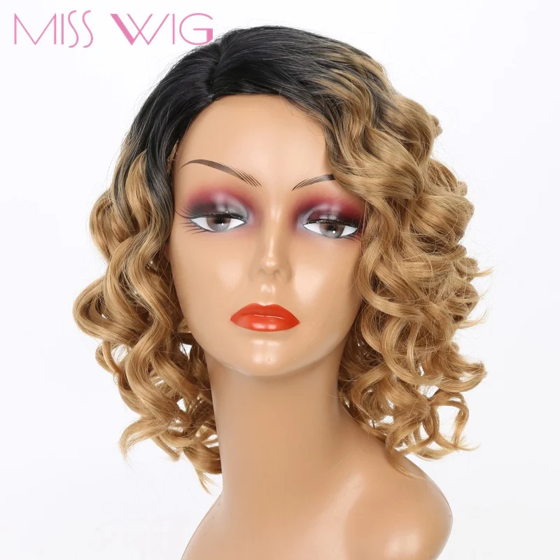 Skup Miss wig czarny Ombre blond kolor Afro peruki z włosami kręconymi typu kinky dla czarnych kobiet syntetyczne afrykańskie puszyste włosy wysokotemperaturowe włókna