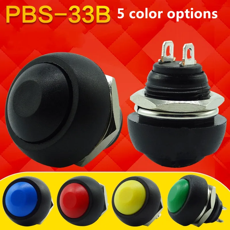 

5pcs/lot Power round small Waterproof Momentary Push button switch starting point for automatic reset PBS-33B lock free 12MM