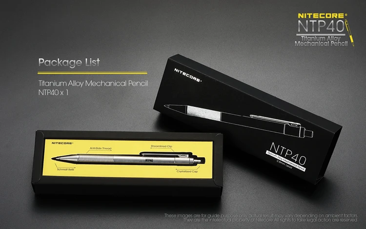 Nitecore NTP40 исключительный эскиз титанового сплава механический карандаш для самозащиты инструмент из титанового сплава для рисования