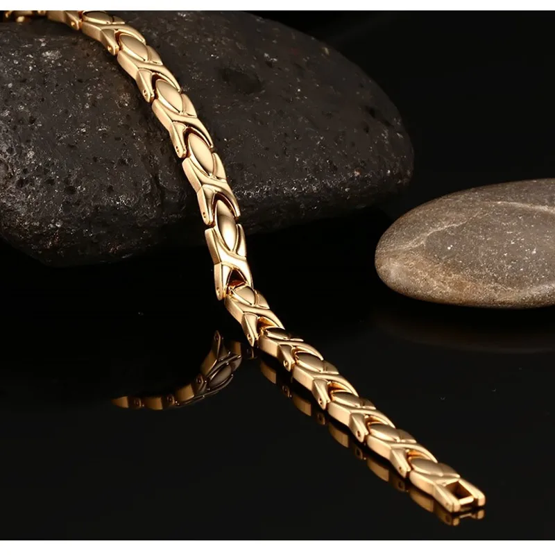 Vnox Для женщин Здоровье и гигиена браслет магнитная цепь рукой Нержавеющая сталь золотой цвет