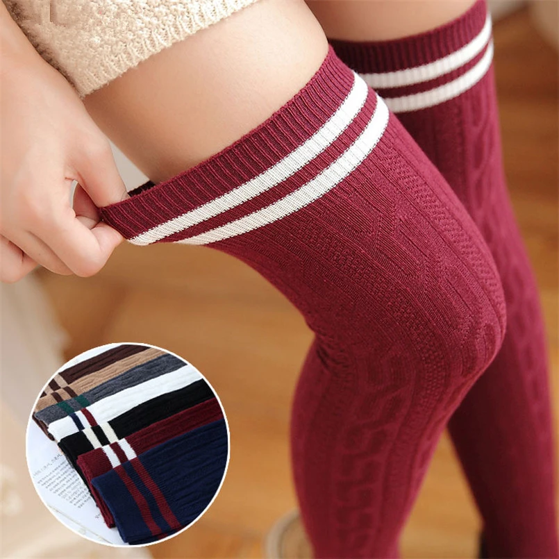 

Jacquard Twist Pure Cotton Stocking Vertical Striped Slim Over The Knee High Socks Long Warm Autumn Winter Stocking Medias