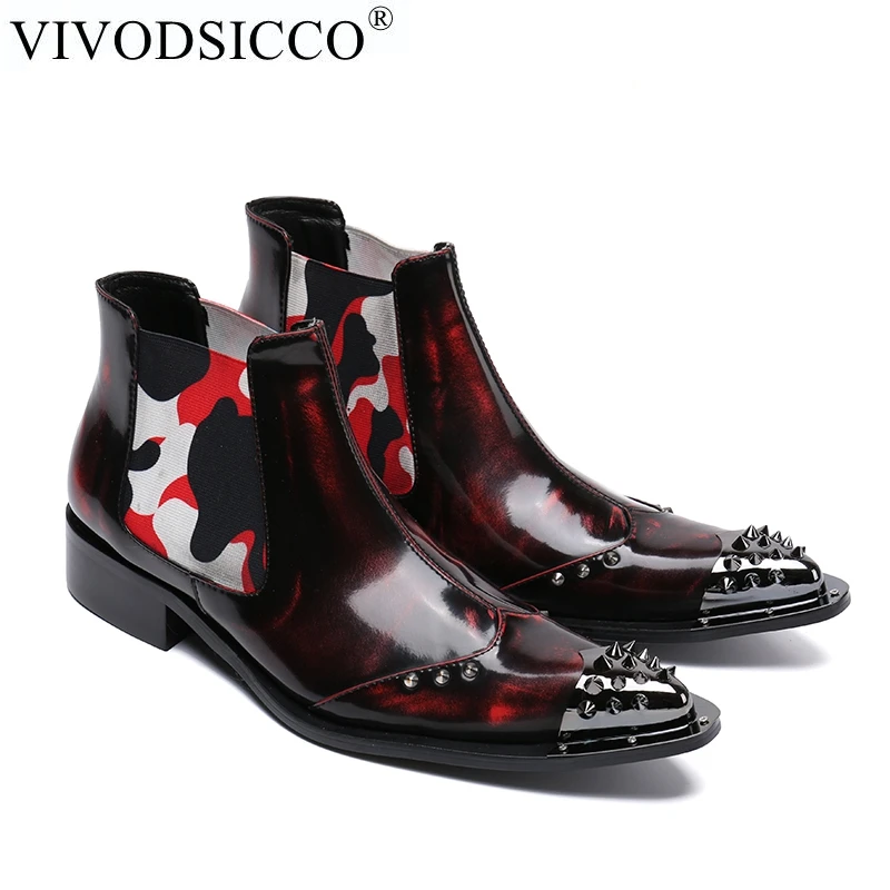 VIVODSICCO/роскошные новые модные мужские модельные ботинки из натуральной кожи; Дизайнерские Мужские модельные туфли; ботильоны; вечерние ботинки в байкерском стиле