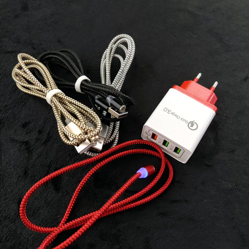 

1M Micro Type C Plug For iphone Xiaomi Huawei Nokia Quick Charge 3.0 Charger Magnetic Charge Huawei Honor 20 10 P20 Lite P30 PRO