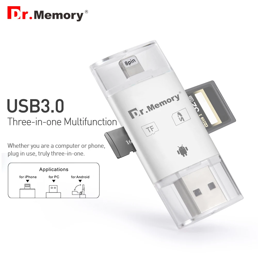 Продажа Dr. Устройство для чтения карт памяти для Apple iPhone 6S 7 plus Pendrive металлическое расширение Android телефон OTG считыватель карт памяти usb3.0