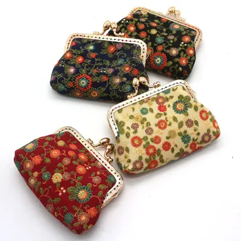 

Women's Oxford cloth wallet retro coin purse flower small wallet buckle clutch bag portable small square bag Dropship T621