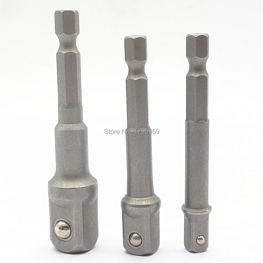 

3pc 1/4" Hex Shank Drive Driver Power Drill Socket Extension Bit Adaptor Set 1/4" 3/8" 1/2 with Spring Loaded Ball Bearing