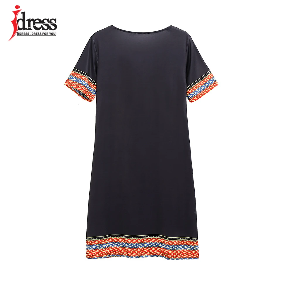 IDress S-XXXL размера плюс сексуальное повседневное летнее платье для женщин с коротким рукавом Вечерние платья черные винтажные традиционные платья с принтом