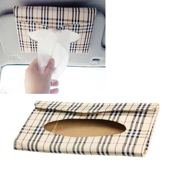 

Plaid Paper Towel Napkin Holder Box Tissue Case Cover for Car Sun Visor J2Y