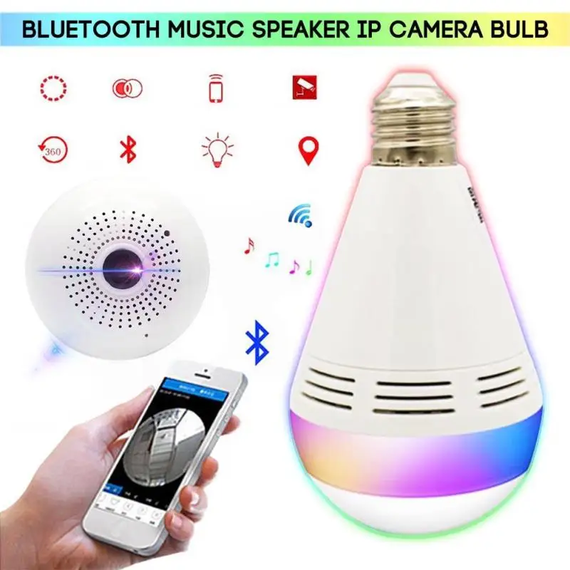 

960P 130DPI Smart RGB Bluetooth Music Camera 3D VR LED E27 Bulb Light Human Body Induction 64G Speaker Panoramic IP FishEye