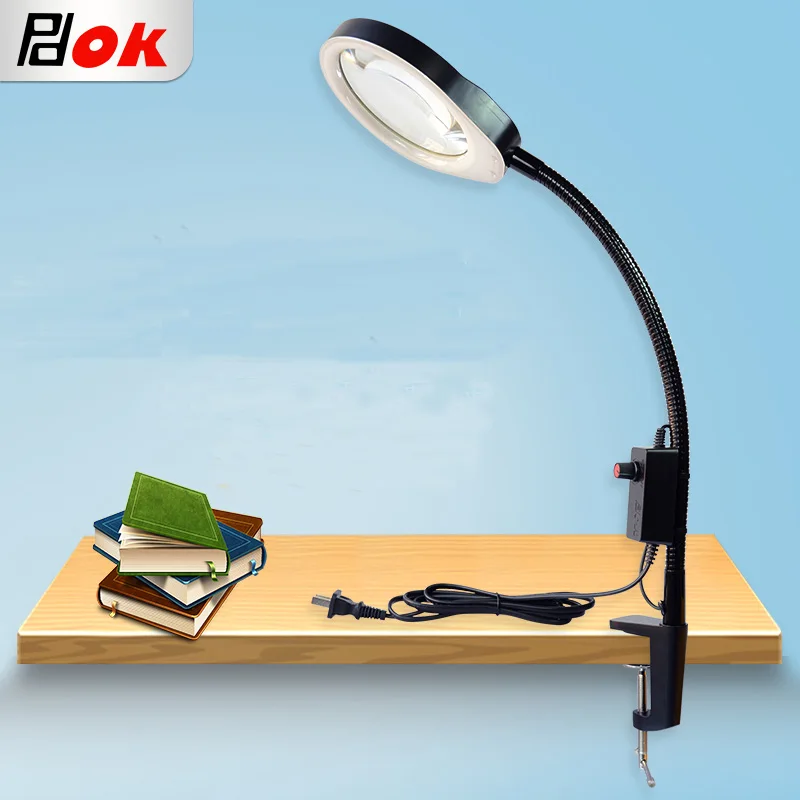  3X 5X 8X 10X Loupe 6W LED Magnifying Lamp Metal Clamp Swing Arm Desk Lamp Dimming Light Magnifier L - 4000262252029