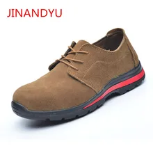 Summer Mens Casual Breathable Steel Toe Cap Work Safety Shoes for Men Cow Suede Leather Tooling Boots Security Loafers Big Size big size men fashion breathable steel toe cap working safety shoes genuine leather slip on tooling boots protection footwear
