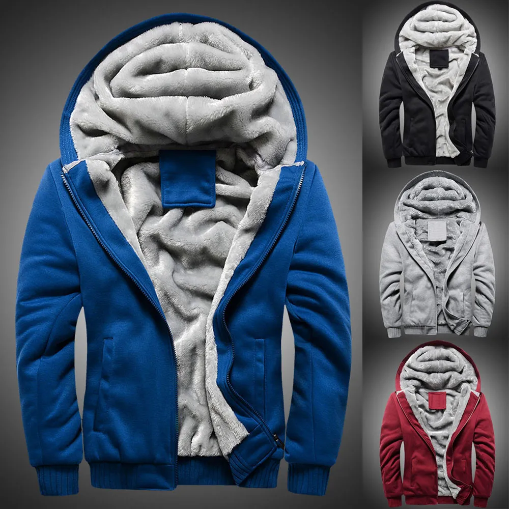 Jacket Men New Brand Winter Thick Warm Fleece Zipper Jacket Coat for Mens SportWear Tracksuit Male European Hoodies#30