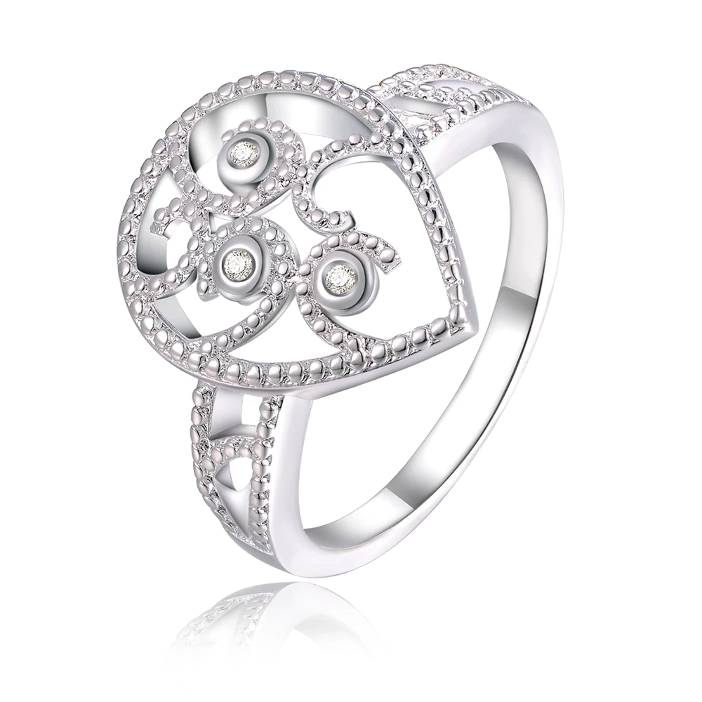 

New Christmas gift silver color fashion beautiful women classic shiny crystal CZ Engagement Ring jewelry free shipping