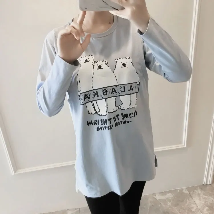 

"Three Bears" Pattern 100% Cotton Long Sleeve Pregnant Women T-shirt Nursing Clothes Cute Maternity Tops Maternity-Clothes