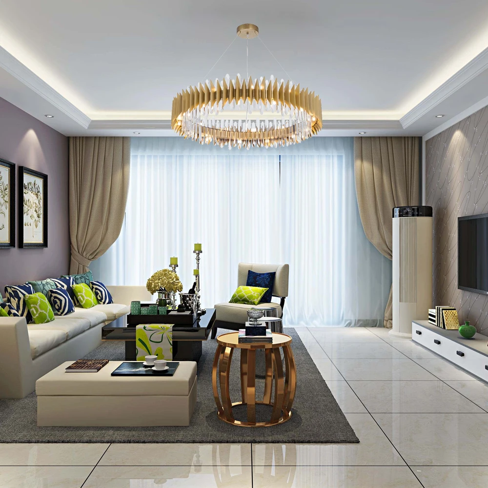 

Ontwerp Kristallen Lamp Kroonluchter Moderne Ring Goud LED Kroonluchters Verlichting Armatuur Woonkamer Goud Cristal Lustre