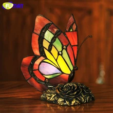 FUMAT Butterfly Table Lamp Art Decor Stained Glass Lights For Living Room Butterfly Tiffany Bedroom Hotel Bedside Table Lamps