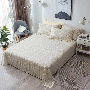 

Home Textile Retro Beige Yellow Plaid Flat Sheet Soft 100% Cotton Fabric Bed Sheet Twin Full Queen King Bedclothes Bed Linens