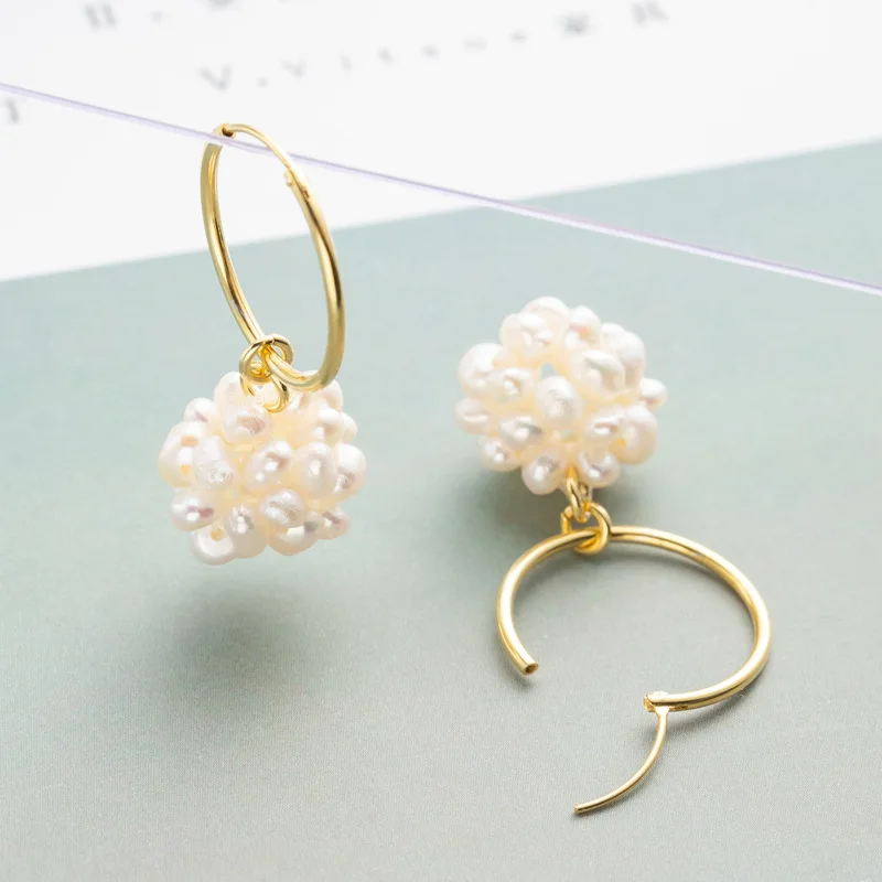 

Ziris Fine Jewelry S925 Sterling Silver Geometric Natural Pearl Creative Stud Earrings for Women Girls Jewelry Gift